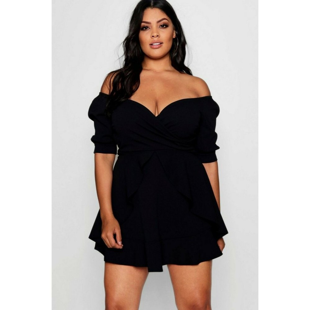 Boohoo Black Off-Shoulder Dress
